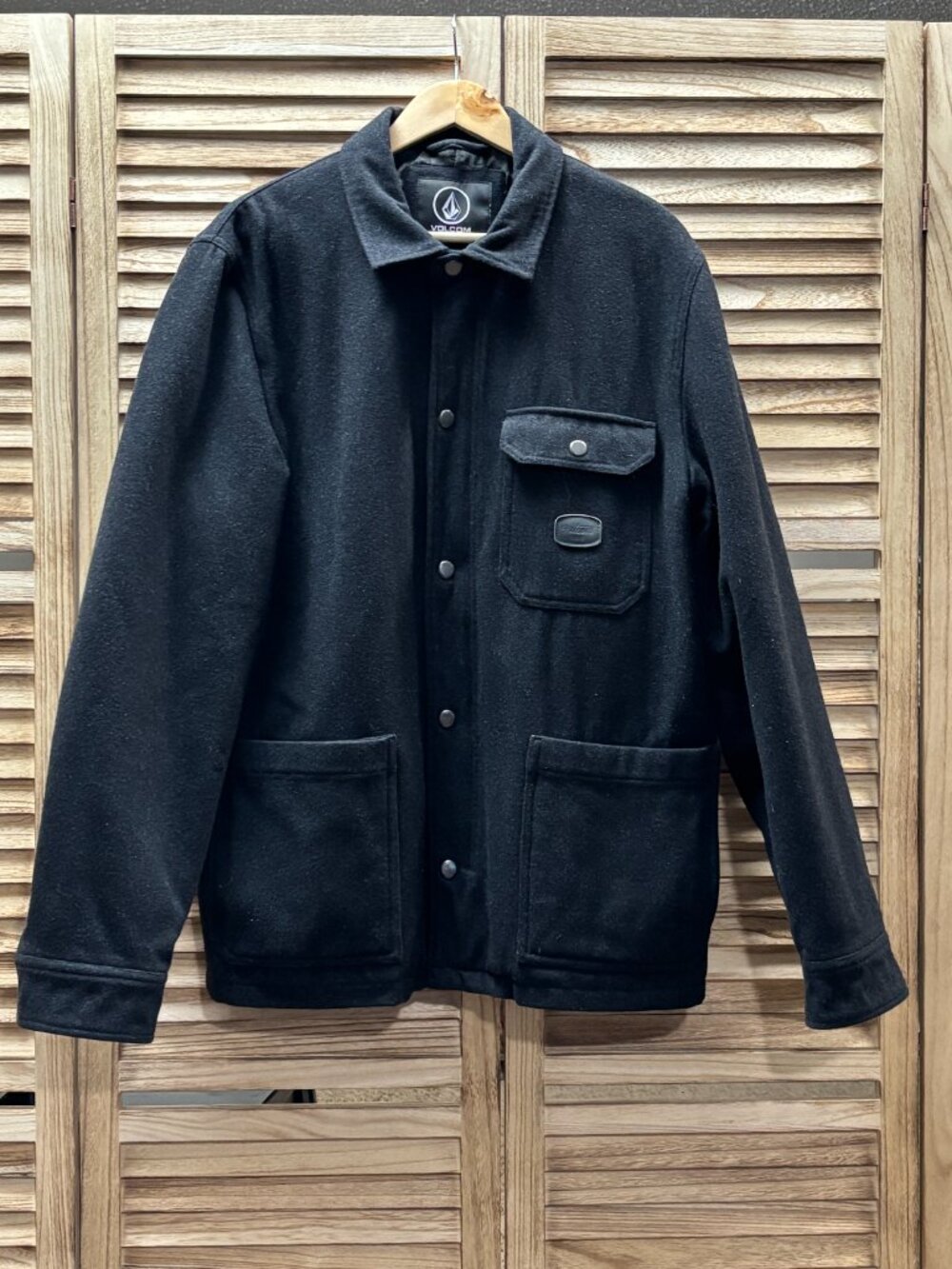 Volcom Men's Wool Blend Collared Jacket Charcoal Black Quilted Lining Size XL
